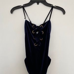 Blue suede bodysuit
